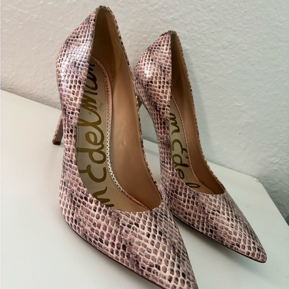 Sam Edelman Blush Snake-Print Pointed Toe Pumps